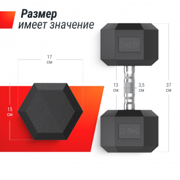 Гантель гексагональная UNIX Fit обрезиненная 22,5 кг / шт. - 3
